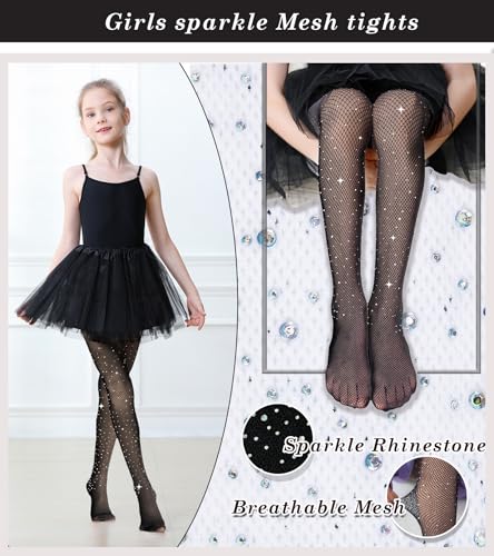 Girls Sparkle Fishnet Tights Glitter Tights for Kids Toddler Rhinestone Stockings Halloween Star Pantyhose4