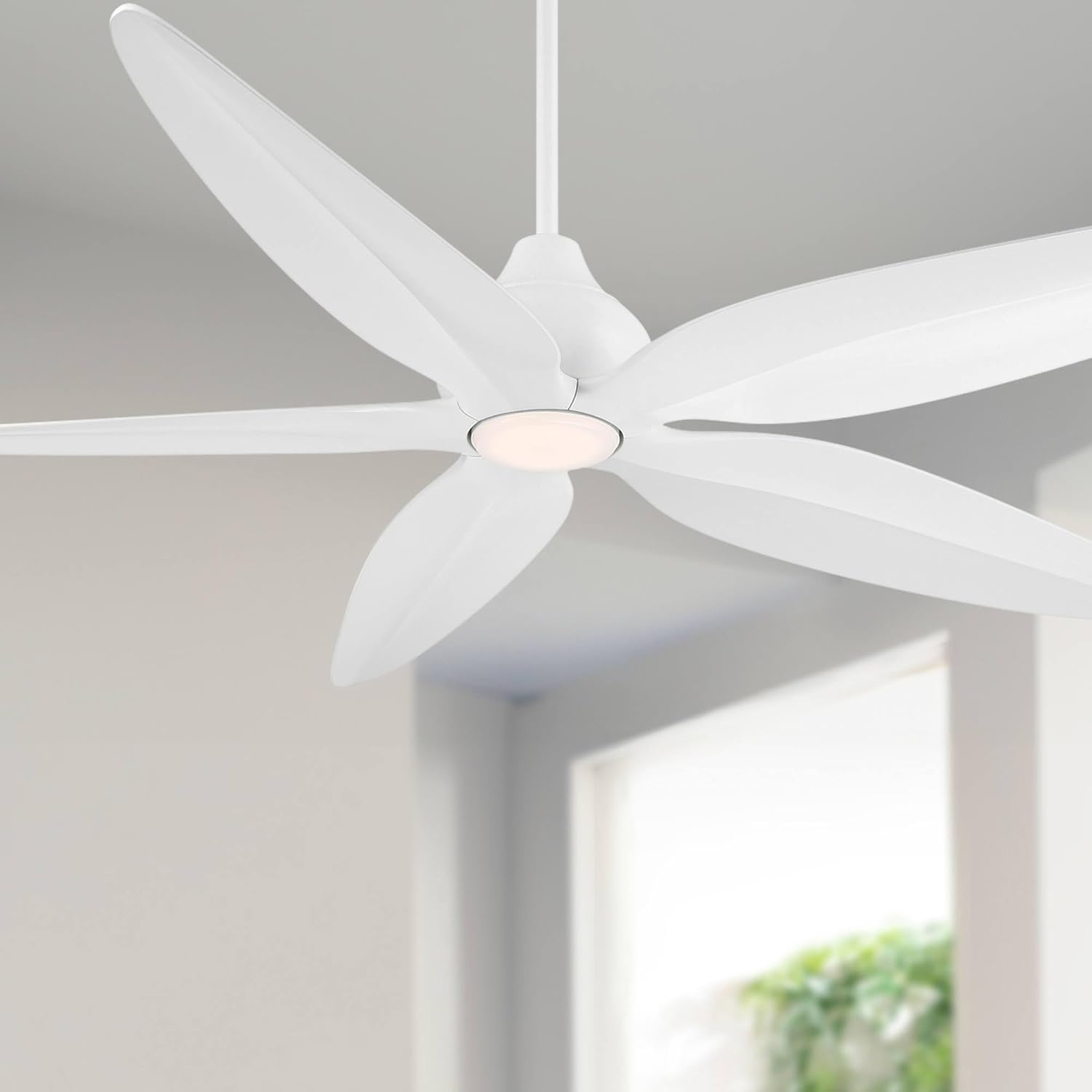 Casa Vieja 60" Lotus Bay Modern Indoor Outdoor Ceiling Fan 5 Blade LED Light Remote Control Matte White Finish Blades Bedroom Patio Living Room Kitchen Porch Damp Rated Decorative DC Motor Garage