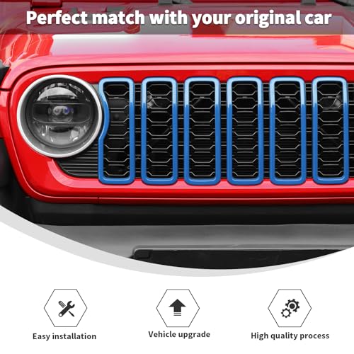 Image of Linskip for 2024-2025 Jeep Wrangler JL 4XE & Gladiator JT Grille Inserts, Meshless Grille Bezel Covers for Jeep Wrangler Sport Rubicon Sahara Willys Mojave Rubicon,Exterior Accessories(Light Blue)