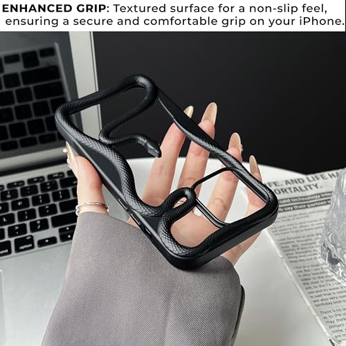 Image of Kraptick Slim iPhone 16 Pro Case - Thermoplastic Mobile Cover with Hollow Snake Design Phone Case Lightweight, Durable & Stylish Fit for iPhone 16 Pro -(Matte Black)