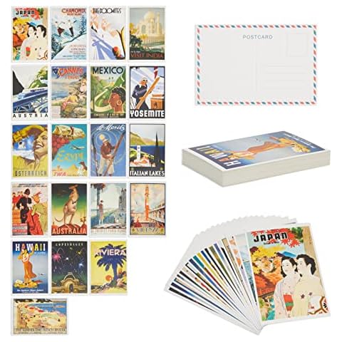 Pipilo Press 40 Pack Vintage Travel Postcards Bulk, 4x6 World Travel Post Cards with 40 Designs for Mailing Wall Art Print Decoration Cover