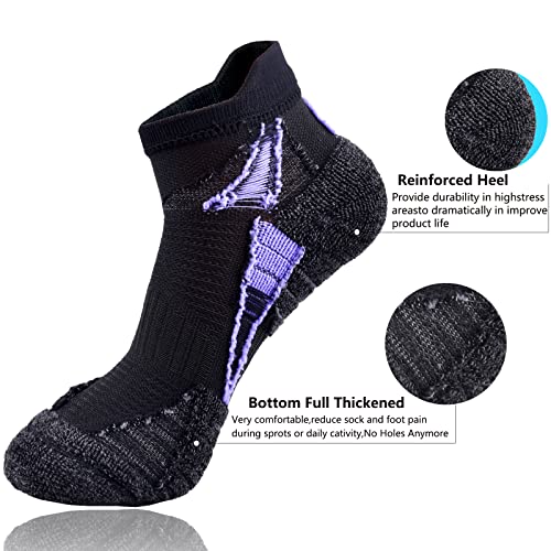 Image of Womens Ankle Socks Athletic Cushioned Sport Socks | Cotton Breathable Performance Tab Quarter Ankle Running Socks for Women 6 Pack