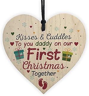 RED OCEAN Handmade 1st First Christmas Baby Dad Daddy Gift Xmas Bauble Decoration Wooden Hanging Heart Chic Sign