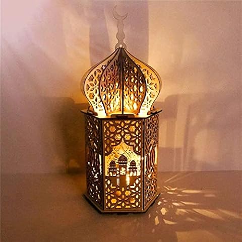 hardinox Eid Mubarak Night Light Ramadan Eid Mubarak Decorations Wooden LED Lights Lamp Palace Lighthouse Ornaments,Muslim Festival Wooden Light Tabletop for Home Eid Festival Party Decor (Model B) Cover