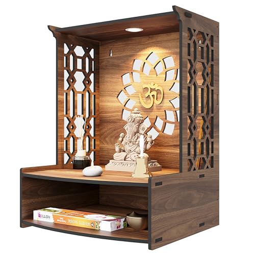Image of Rellon Industries Temple for Home, Mandir for Home for Pooja Mandir for Home Beautiful Wooden Temple for Home Pooja Stand for Home and Office with LED Spot Light mandir (A3)