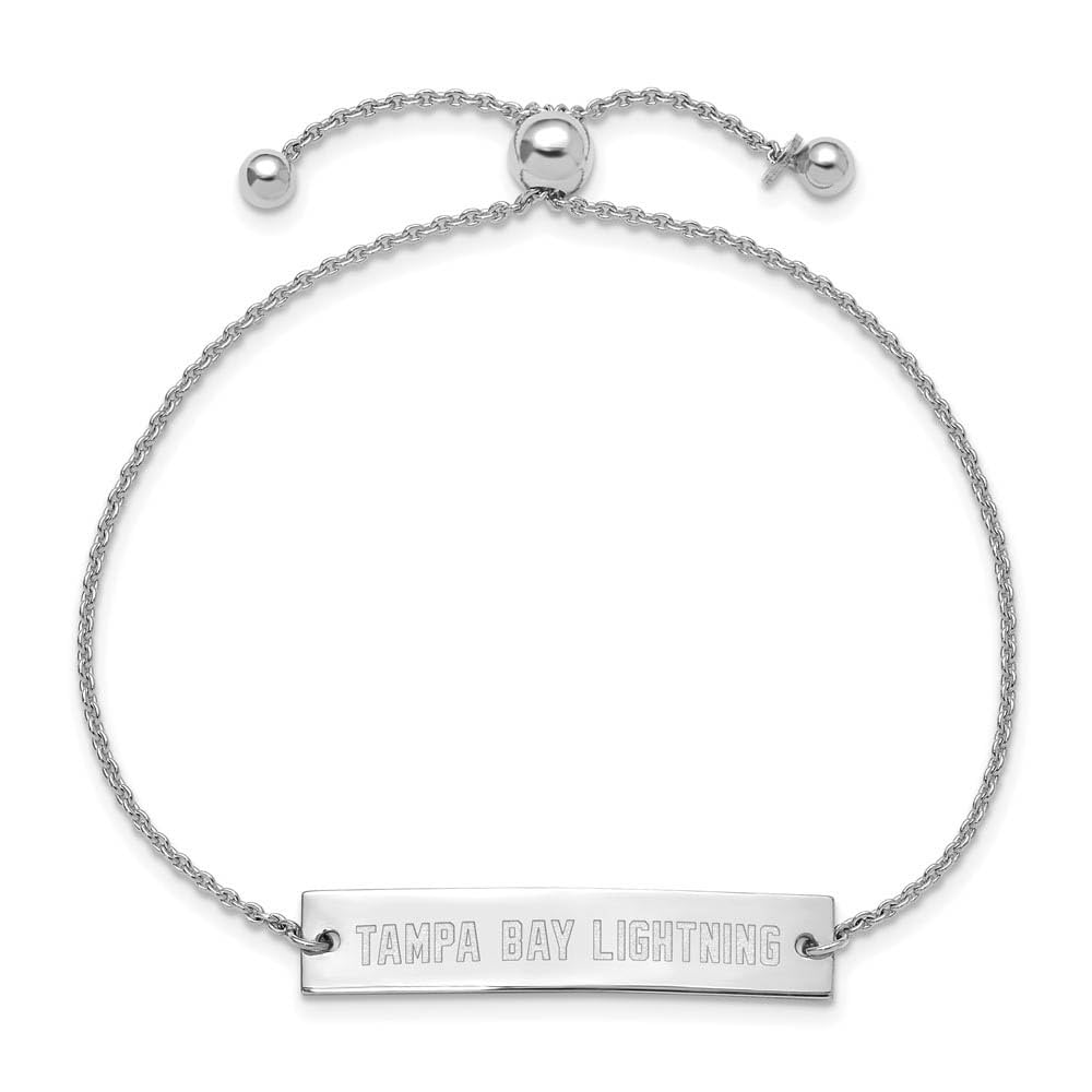 Sterling Silver Rhodium Plated NHL Tampa Bay Lightning Small Bar Adjustable Bracelet