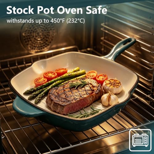 Enameled Cast Iron Square Steak Grill Pan, For All Cooktops (Peacock Blue, 9.5 inch) - Image 4