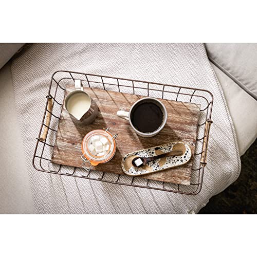 Stonebriar Stackable 2pc Rectangle Metal Wire and Wood Basket Set with Rope Wrapped Handles, Rustic Decor for Home Storage, Decorative Serving Baskets for Weddings, Birthdays, and Holiday Parties by Stonebriar - Image 7