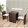 3-Piece Bistro Set with Rectangular Table and Two Cushioned Chairs in Brown and Cream White for Outdoor Dining, Stackable PE Rattan Furniture with Weather-Resistant Cushions