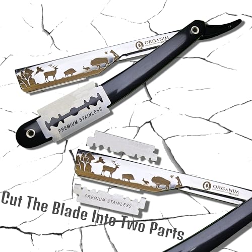 Image of Barber Shaving Razor for Men | Foldable Stainless Steel Straight Razor with Handle | Manual Beard Shaving and Trimming Razor for Barbers, Salons and Home Grooming (Black White)