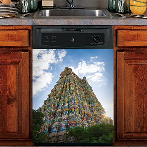 3D Pastoral Style Dishwasher Cover Sticker meenakshi Temple in