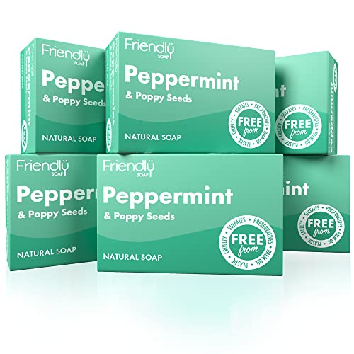 Friendly Soap (6 x 95g) - Peppermint & Poppy Seeds | Natural, Handmade Soap bar | Gentle, Sensitive, Nourishing | No Synthetic Fragrances | Sulfate Free
