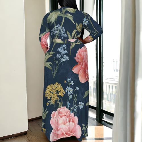 Image of SUZONANA Women's Plus Size Maxi Dresses Casual Loose Short Sleeve Long Maxi Dress with Belt Wedding