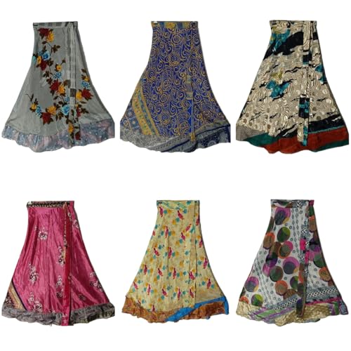 Vintage Silk Sari Magic Wrap Skirts Multicolor Bohemian Regular Skirts 3 Pcs Assorted Pack3