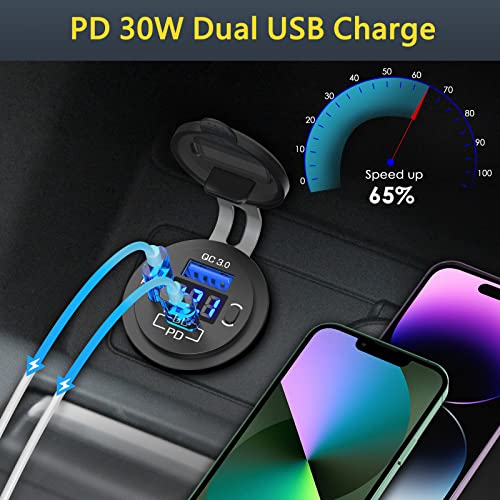 12V Usb Charger Socket Ouffun Dual 30W Pd3.0 Usb C Port And 18W Qc3.0 12 Volt Usb Outlet With Voltmeter And Power Switch, Waterproof Cigarette Lighter Replacement Diy Kit For Car Marine Truck Rv, Etc. #TOP1