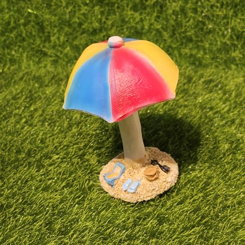 Image of Miniature Beach Umbrella Statue for Mini Garden Dollhouse & Fairy Garden Decor | Resin showpiece for Home Decor Gifting & DIY Terrarium Accessories