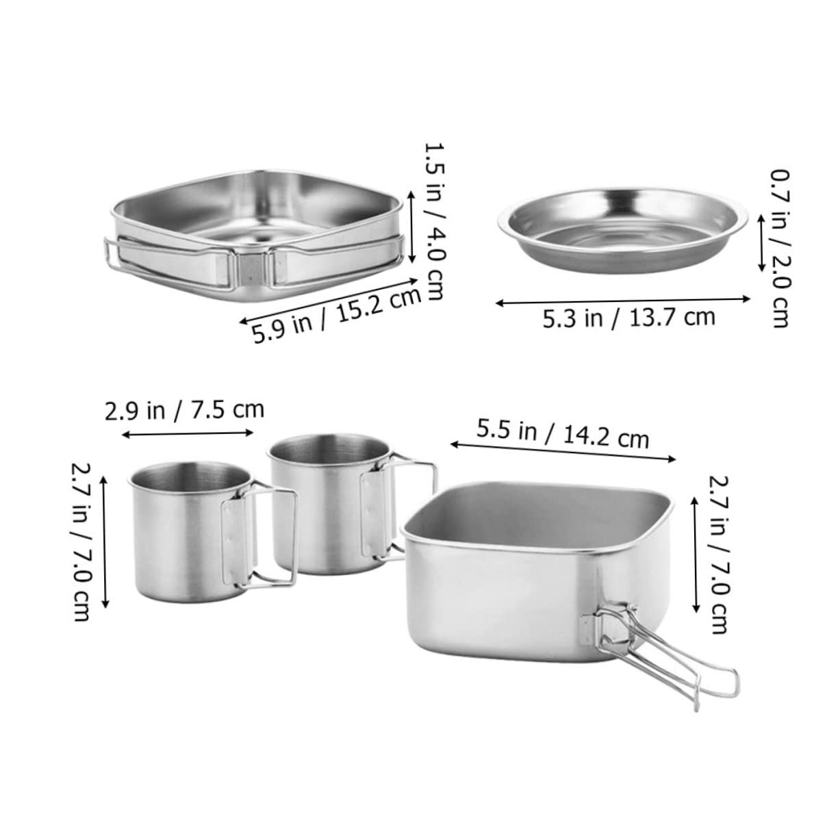 Abaodam 1Set Outdoor Stainless Steel Camping Cookware with Handles for Hiking and Picnic Includes Frying Pan Stew Pot Cups and Plates for Convenient Outdoor