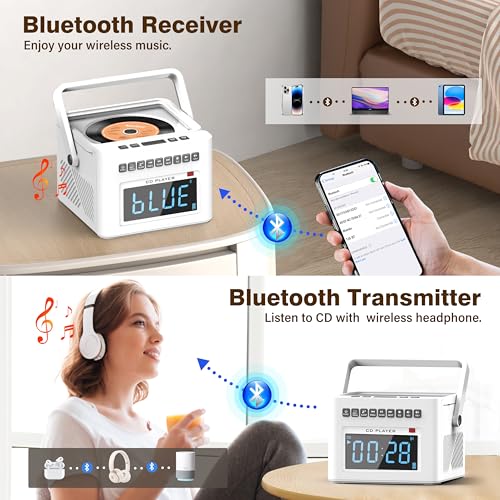 Sunoony BX-W17 5000Mah Rechargeable Cd Player Boombox With Alarm Clock And Time Display, Portable Cd Player With Bluetooth Transmitter thumb #4
