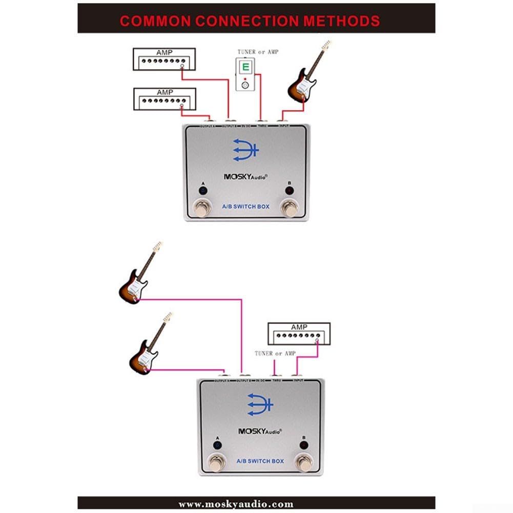 AB Switch Box gitarowy efektów sygnałowych router do dwóch ścieżek wzmacniacza metalowa obudowa 90 x 120 mm