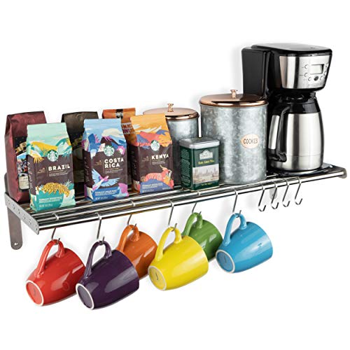 Wallniture Lyon Kitchen Organization And Storage Rack, Stainless Steel Metal Wall Shelf With 10 S Hooks For Hanging Pots And Pans, Chrome #TOP3