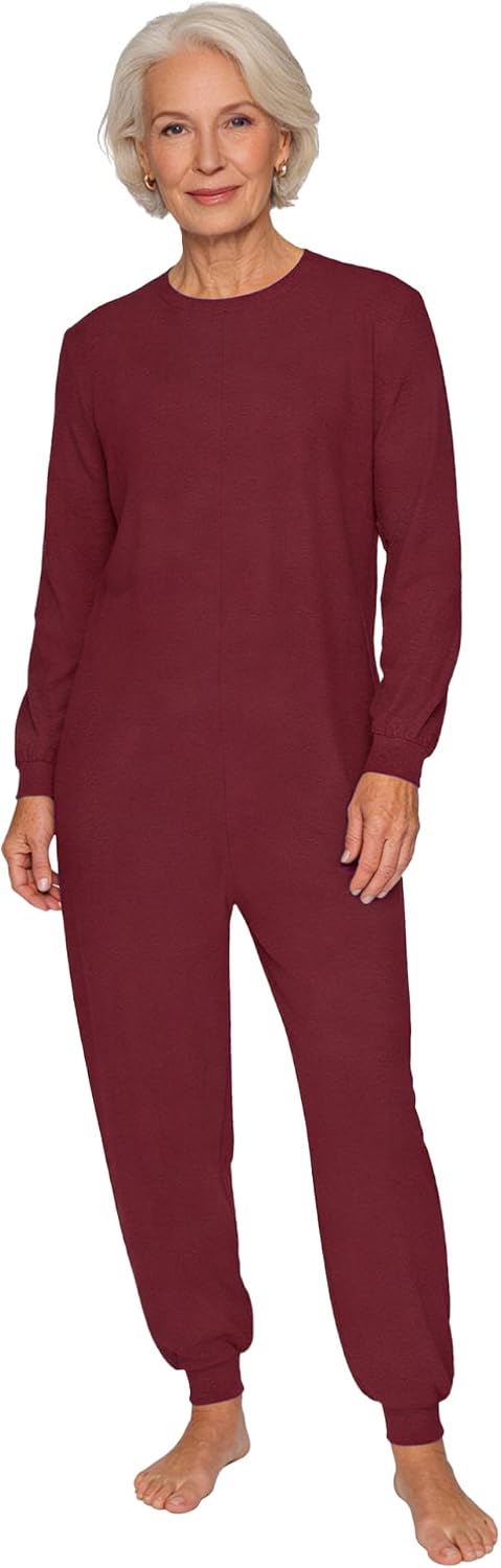 iiniim Unisex Elderly Anti-Strip Adaptive Jumpsuit Long Sleeve Back Zipper One-piece Rompers Adaptive Clothing