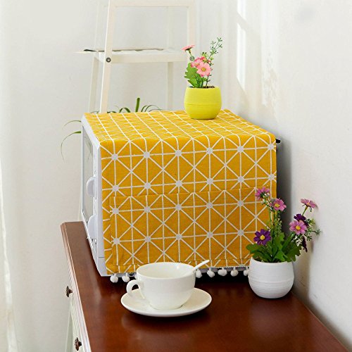 Microwave Dust Proof Cover,Microwave Oven Accessory Protective Cover Microwave Oven Cover Dust-Proof Covers Hood Home Decor Microwave Anti-Oil Towel,Yellow Chess Board - Image 3
