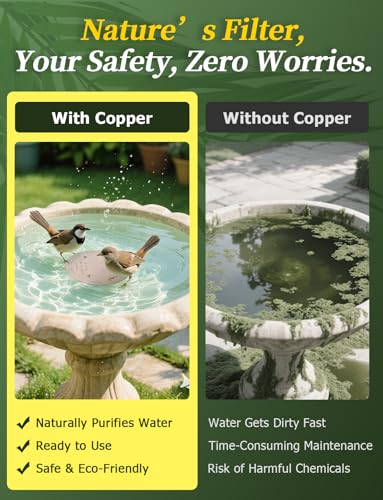 Image of Mellbree Bird Bath Copper Disc & Clean Set, 0.6mm Reinforced 99.99% Pure Copper Cleaning Disk with Cleaning sponges Sandpaper and Microfiber Cloths for Cleaning Bird Baths and Bird Bath Disk