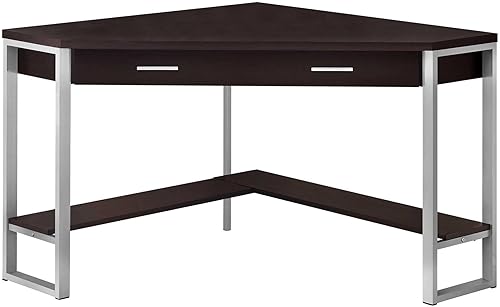 Monarch Specialties Escritorio esquinero con almacenamiento y estante, mesa de estudio para computadora portátil, estación de trabajo para oficina