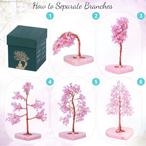 Image of Crocon Crystal Heart Base Tree of Life Gift for Women, Rose Quartz 7-8 inch | Healing Crystals Tree Brings Positive Energy, Good Luck, Money, Feng Shui Home & Office Desk Decor, for Mom & Wife Present