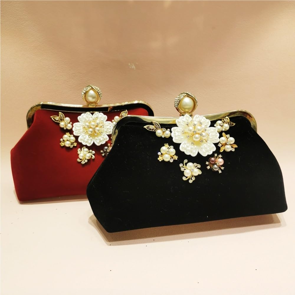 HUFFA Pochette da Sera in Velluto Borsa da Sposa Borsa da Sera a Mano Borsa da Donna Pochette (Color : Rosso)