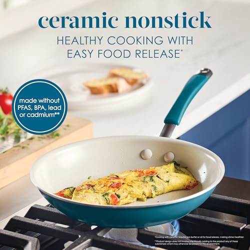 Image of Rachael Ray Cucina Ceramic Nonstick Cookware Pots and Pans Set, 13-Piece, Marine Blue