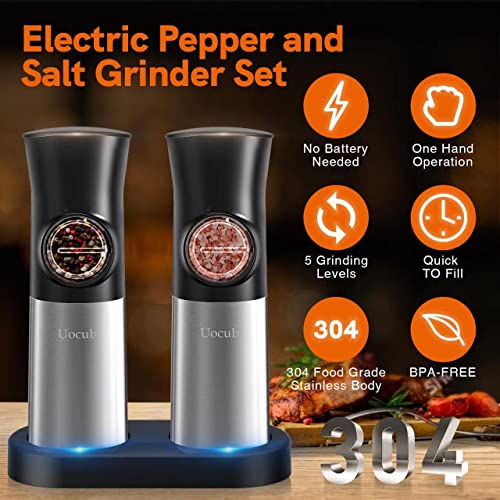 Gravity Electric Salt And Pepper Grinder Set - Usb Rechargeable，Automatic Salt Pepper Mill With 5 Adjustable Coarseness, Ceramic Grinder With Bottom Cap, White Led Lights #TOP1