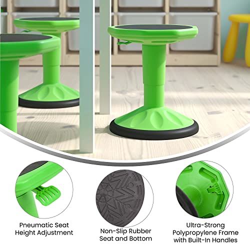 Image of Flash Furniture Carter Adjustable Height Active Learning Stool for Classrooms, Backless Wobble Stool with 360-Degree Swivel, 14 inch - 18 inch H, Green