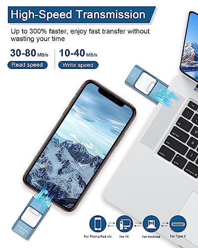 ZARMST USB Stick 256GB, 4 in 1 Flash Drive 3.0 High Speed Photostick - Image 3