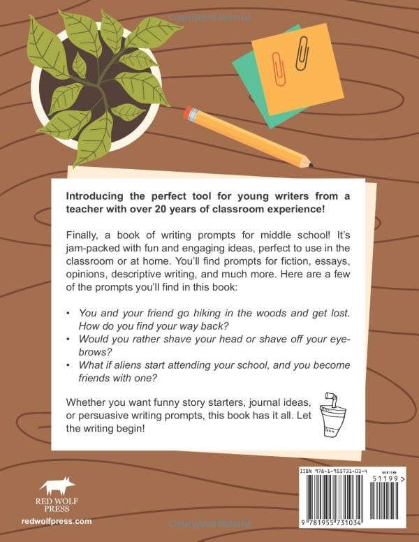 101 Writing Prompts for Middle School: Fun and Engaging Prompts for Stories, Journals, Essays, Opinions, and Writing Assignments 2 517D7ufN3oL