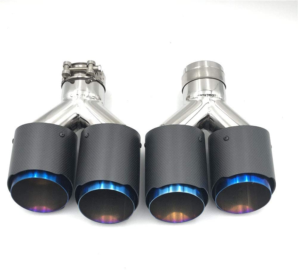 Tubo Cola Coche Tabla De Escape Del Coche Un Par De Carbono Matt Muffler Tip Forma Y Forma Doble Salida Azul Universal Tubería De Escape Mufflers Multisize(54mm in 76mm Out)