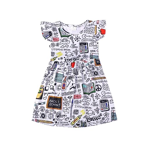 Toddler Girls Back to School Pencil Dress Causal Flutter Sleeve Ruffle Bottom Dress Summer Clothes