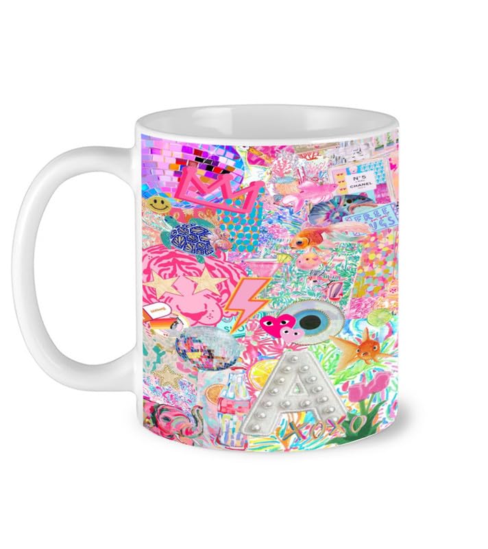 neonsyp Eclectic Collage Coffee Mug - Ceramic Tea Cup with Eclectic Pattern & Sticker Design - Gift for Trendsetters - 330ml-image-25