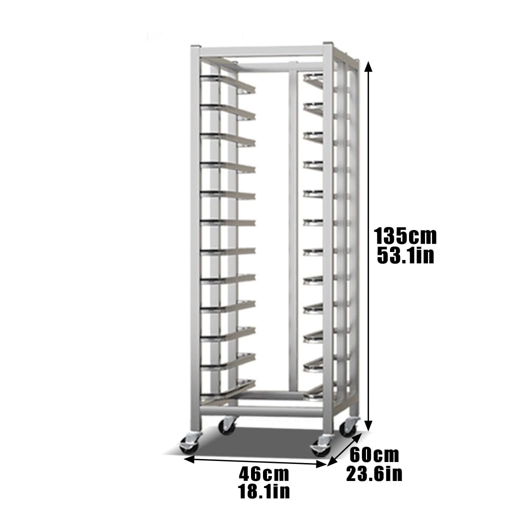 Panera comercial, carrito de almacenamiento de aluminio, equipo de panadería, carrito de bandeja, construcción de acero inoxidable, apto para bandejas de hornear de 60 x 40 cm, plateado, estilo
