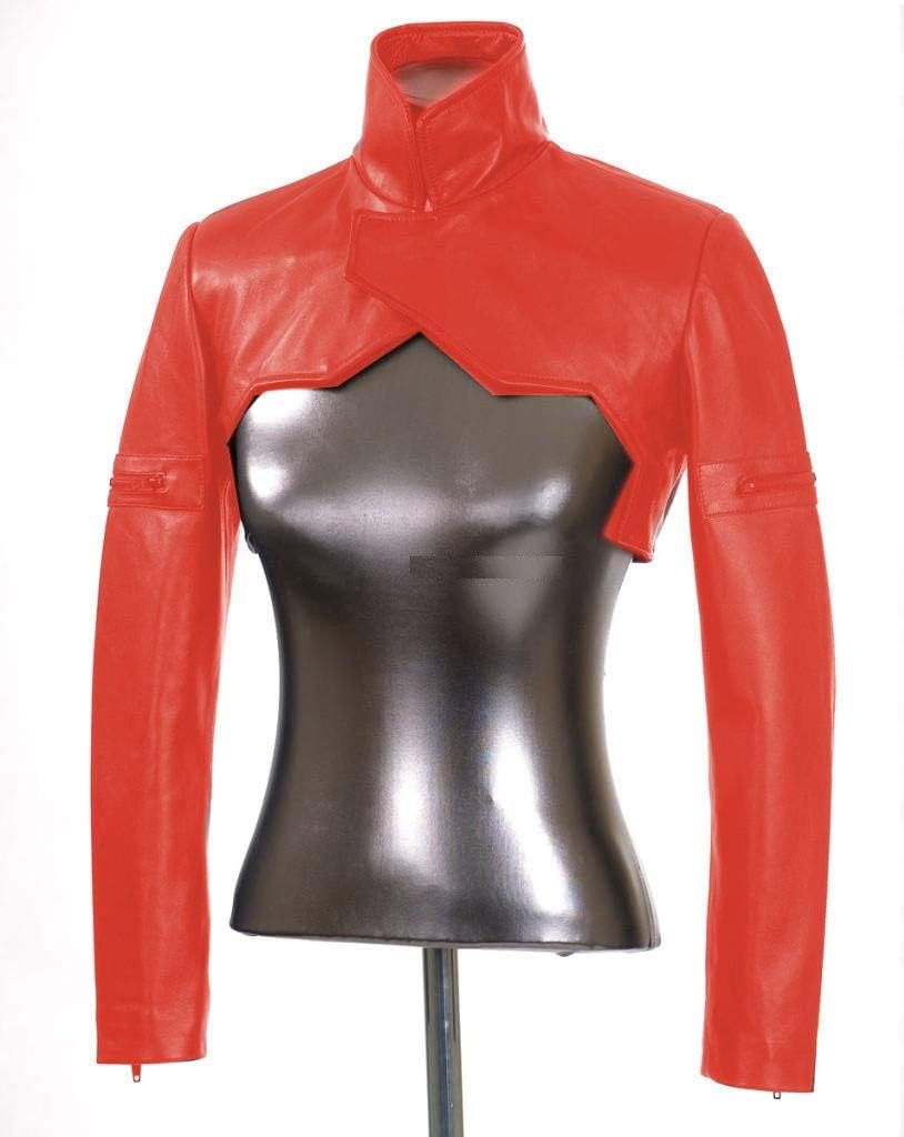 Womens Leather Shrug Lambskin Leather Crop Moto Bolero Shrug Red Jacket Slim Fit WJ017