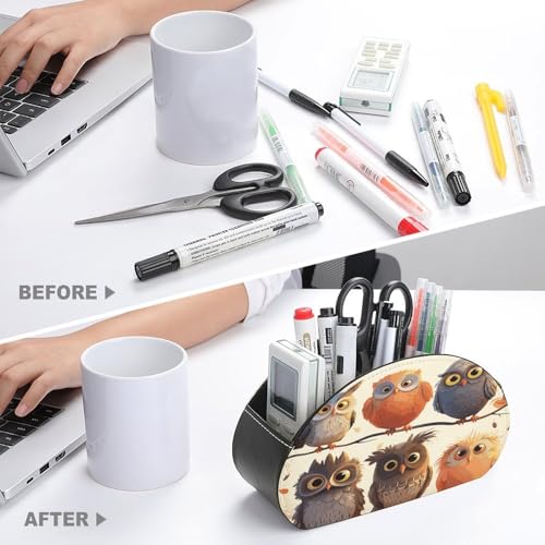 Organiseur de télécommande en cuir à 5 compartiments hiboux pour bureau