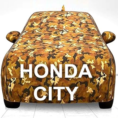 Image of 100% Waterproof Car Cover for Honda City UV Protection, Dustproof, Windproof | Custom Fit with Mirror Pockets, Belt & Buckle | All Weather Outdoor Body Cover(Jungle)
