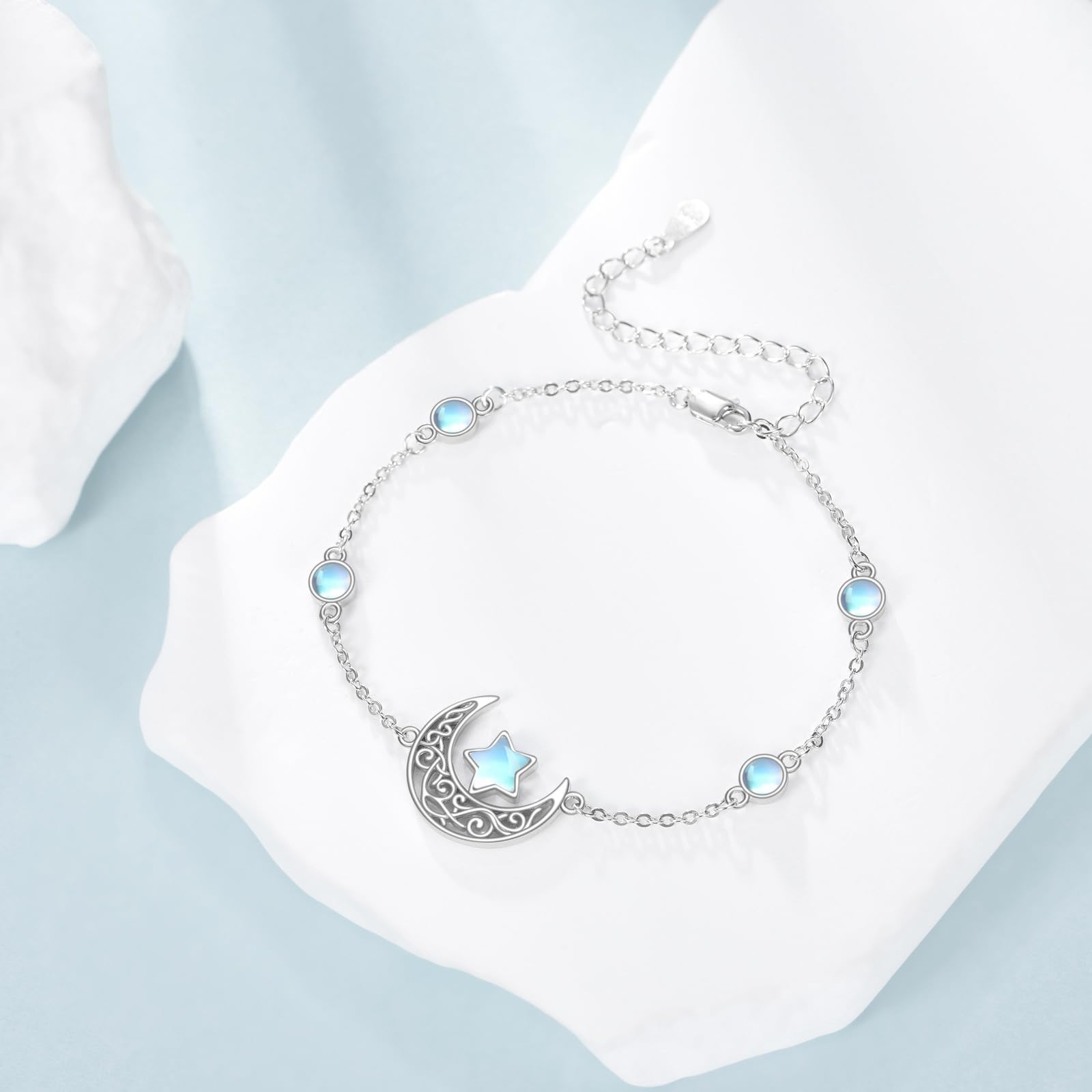 LONAGO Mond und Stern Armband für Damen 925er Sterlingsilber Künstlicher Mondstein Armband als Geschenk