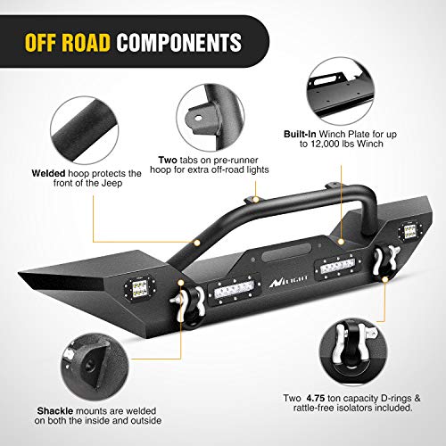Image of Nilight Front Bumper Compatible for 2007 2008 2009 2010 2011 2012 2013 2014 2015 2016 2017 2018 Jeep Wrangler JK /JKU Rock Crawler Winch Plate