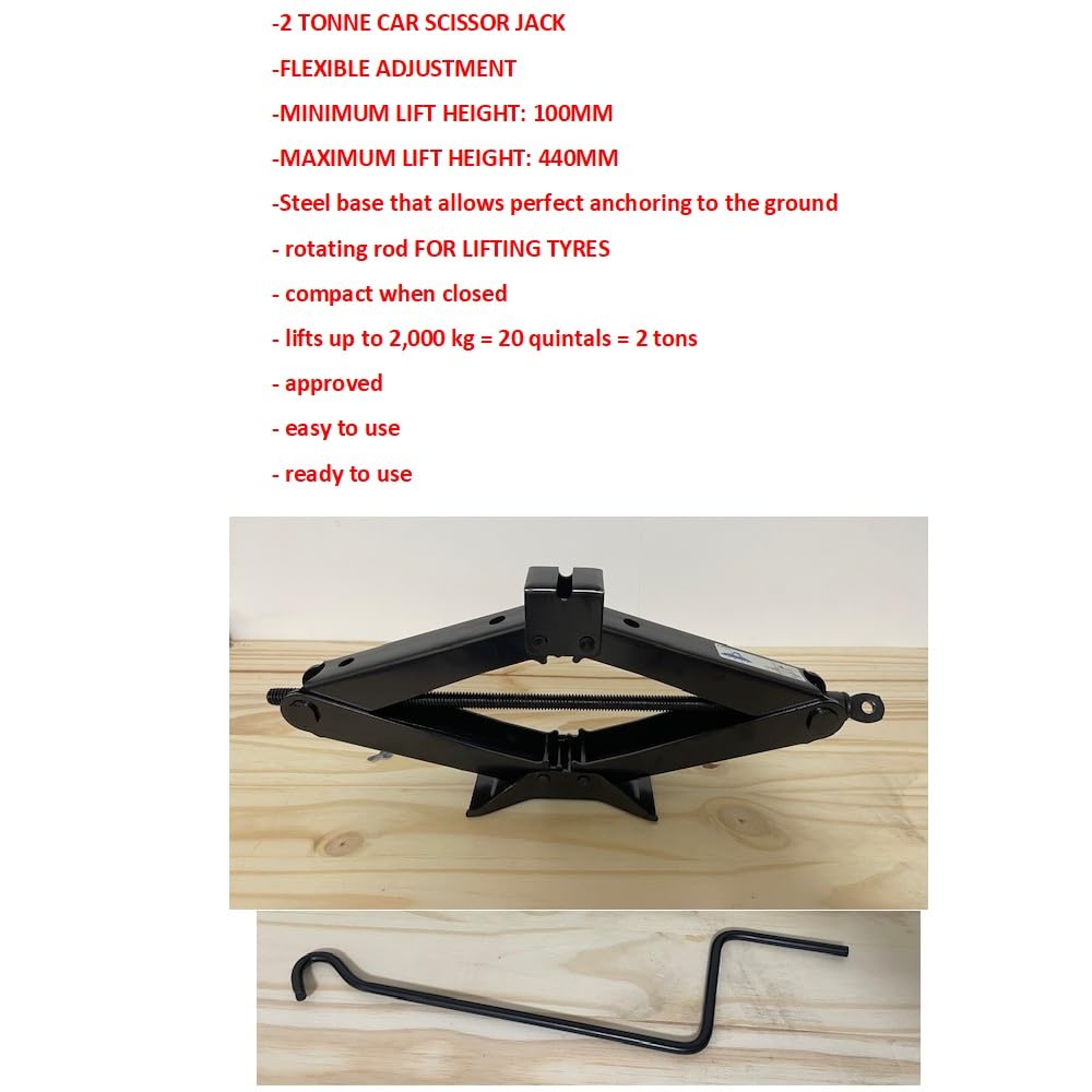 COMPATIBILE CON FORD FIESTA CRIC A PANTOGRAFO PER AUTO+CHIAVE A CROCE PER SVITARE BULLONI KIT EMERGENZA STRADALE CRICK DA 2 TONNELLATE OMOLOGATO