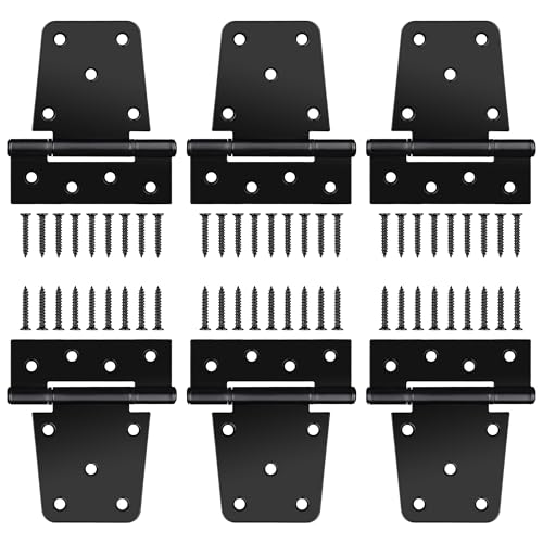 Image of 3.5 Inch Heavy Duty Gate Hinges, 6 Pack Black Iron Extra Thick T Door Hinges, Gate Hardware Kit for Indoor Outdoor, Shed, Wooden Fences, Vinyl Fence, Barn Door, Garage (Screws Included)