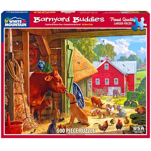 Rompecabezas White Mountain Puzzles Barnyard Buddies de 500 piezas con piezas grandes, regalo para adultos y mayores, 18" x 24" miniatura 1