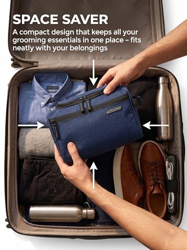 Image of Wooum Travel Toiletry Bag for Men | Water-Resistant Bathroom Organizer with Hook | Compact Khadi Fabric Dopp Kit with Zipper & Mesh Pockets - Ideal for Travel, Gym & Daily Use