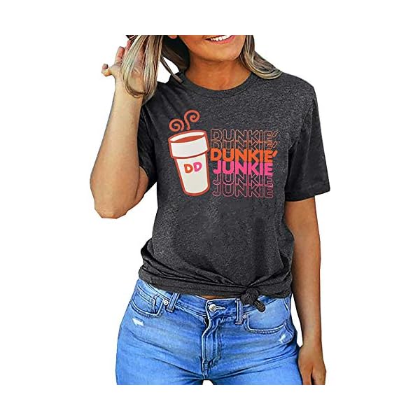 Coffee-Shirt-for-Women-Dunkie-Junkie-T-Shirts-Funny-Letter-Print-Short-Sleeve-Casual-Tee-Tops Coffee Shirt for Women Dunkie Junkie T Shirts Funny Letter Print Short Sleeve Casual Tee Tops