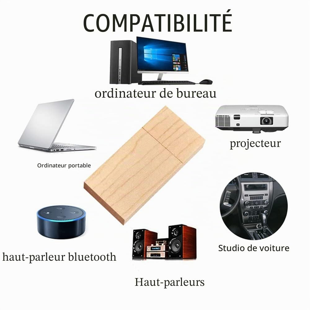 Lot de 10 clés USB de stockage en bois (2.0, 16 Go, bois d'érable)